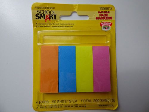 School Smart Self Stick Page Markers - 3/4 x 2 inches - 50 Sheet Pads - 4PK