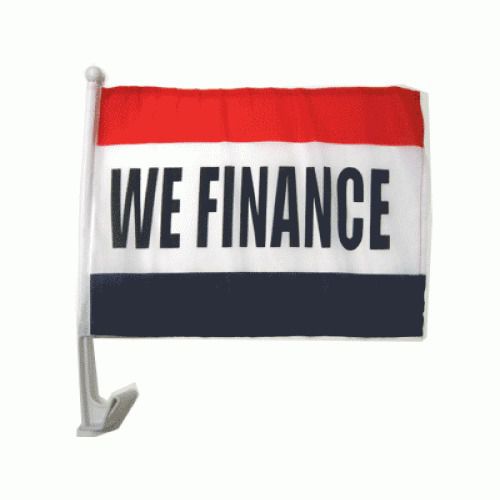 5 We Finance Car Flags 12x15x16-1/2&#034; Dealer Window Roll Up Banner / pole (FIVE)
