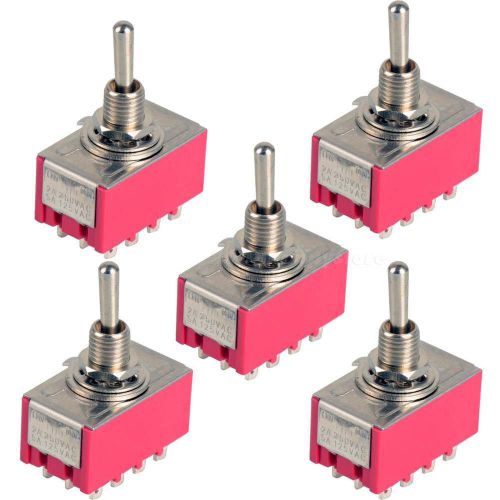 5Pc 12-Pin Mini Toggle Switch 4PDT 2 Position ON-ON 2A250V/5A125VAC MTS-402 HYSG