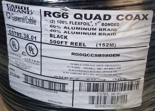 500 FT Roll Carol Brand RG6 Quad Coax Cable