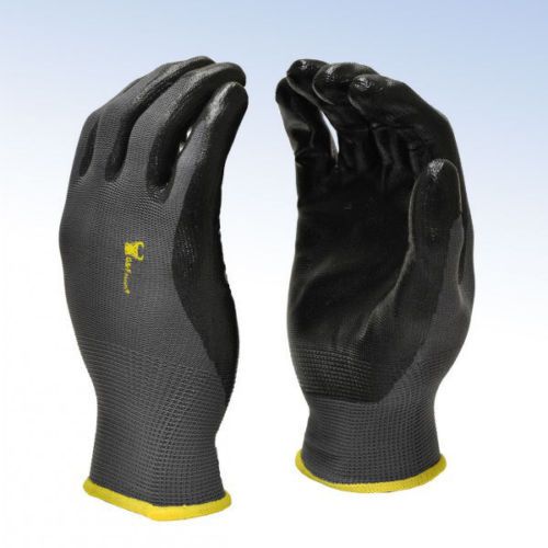 6 PAIRS G&amp;F 1519 Seamless Knit Nylon NITRILE COATED Work Gloves - Black - Medium