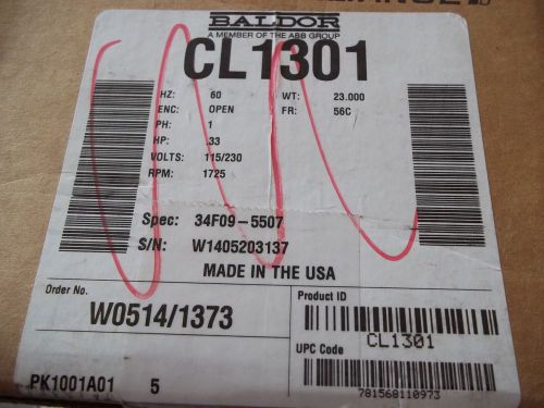 NEW IN BOX BALDOR CL1301 AC MOTOR HP 0.33 / FRAME 56C / SPEED 1725 / 34F09-5507