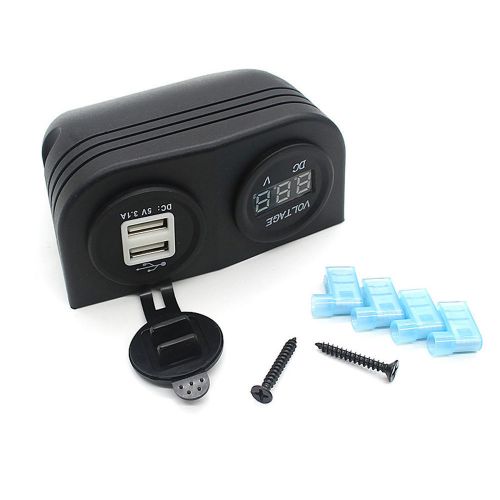 Marine dc12v car boat dual 2 port usb charger with blue led digital dc voltmeter for sale