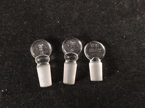 Lot of 3 Size 8 Kimax/Pyrex Lab Glass Stoppers