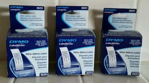 3 Dymo 30251 Labels, 1-1/8 x 3-1/2 White Lot Address 260 Labels each