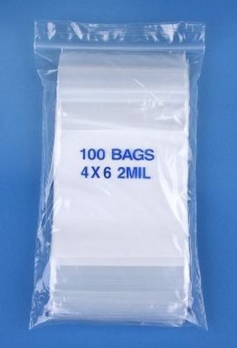 Zip lock bags 4x6 100 reclosable plastic clear white block label baggies 2 mil for sale