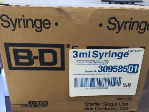 NEW BOX OF 100: BD 3ML LUER LOK TIP SYRINGE / REF 309585