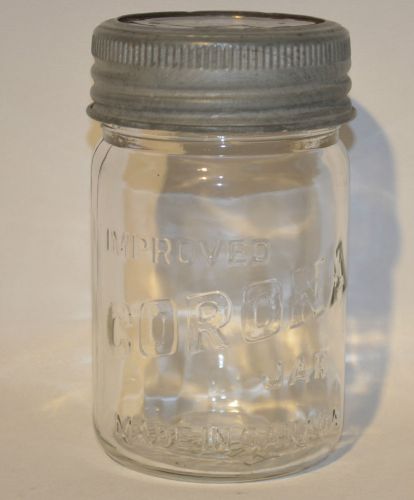 Vintage Improved Corona Pint Mason Clear Glass Jar Made in Canada W/Glass Cover