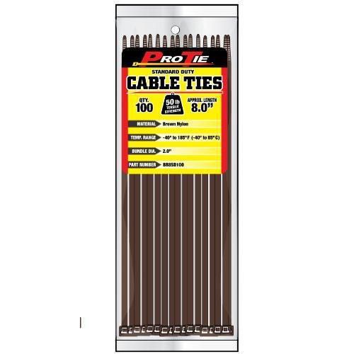 Pro tie br8sd100 8-inch brown standard duty color cable tie, brown nylon, new for sale