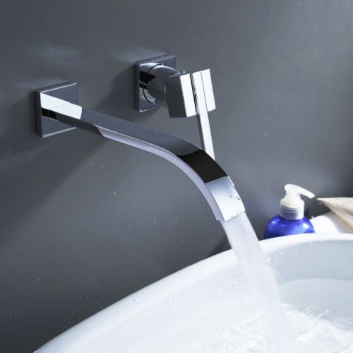 Wall Mount Bathroom Sink Faucet Polished Chrome 2 Holes Solid Brass Basin Taps