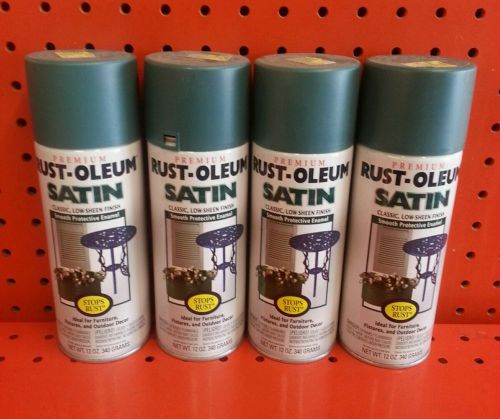 Lot of 4 Cans Of Premium Rust-Oleum Satin Teal   Spay Paint Stops Rust X0524