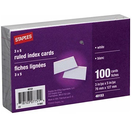 Staples Ruled 3&#034; x 5&#034; White Index Cards, 100/Pack (2 Pack)