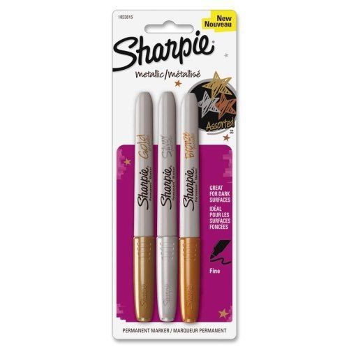 SHARPIE METALLIC PERMANENT MARKERS PACK OF 3 GOLD SILVER BRONZE FINE NEW