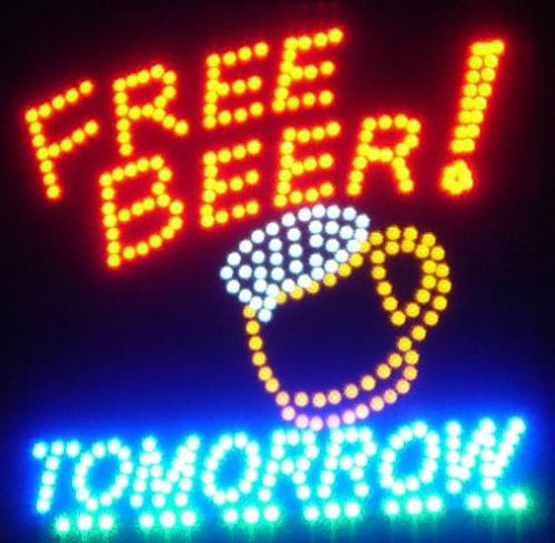 FREE BEER TOMORROW Motion LED Neon Lighted Sign Beer, Advertise Wall,