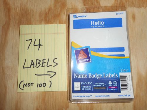 74 Labels Avery 5141 Print/Write Self-Adhesive Name Badges 2-11/32 x 3-3/8 Blue