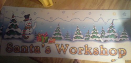 Christmas banner indoor sign large holiday santas workshop frosty snowman for sale