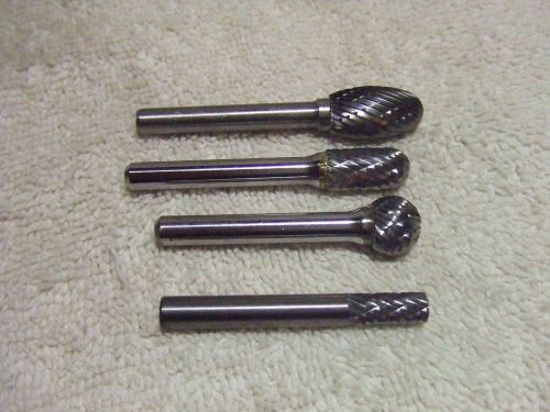 4 ASSORTED NEW 1/4&#034; (.250) SHANK CARBIDE ROTARY BURRS MACHINIST TOOLS