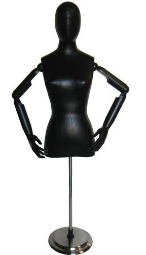 Mn-602 1pc black-leatherette ladies egghead dress form with articulate arms for sale