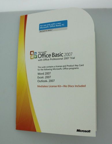 NEW MICROSOFT OFFICE BASIC 2007 (WORD/EXCEL/OUTLOOK) MEDIALESS LICENSE KIT(NO CD