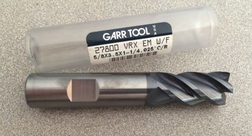 Garr tool 4 flute carbide endmill vrx 27780 5/8x3x3/4&#034; rougher corner neck .025&#034; for sale