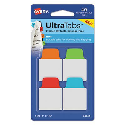 Ultra Tabs Repositionable Tabs, 1 x 1.5, Pastel:Blue, Green, Pink, Purple, 40/Pk