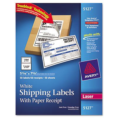 Avery Shipping Label with Paper Receipt Laser TrueBlock Technology White 50