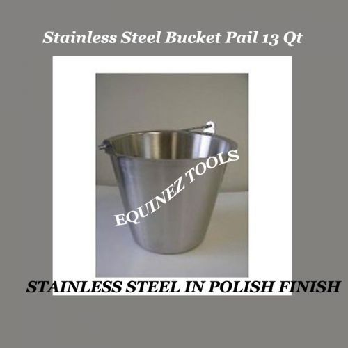 Stainless Steel Bucket Pail 13 Qt Dog Kennel Farm Water Milk Feeding Heavy Duty