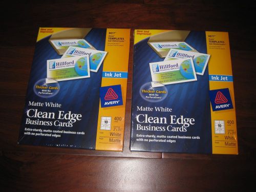 LOT of 2 SEALED PKG/400 AVERY 8877 CLEAN EDGE INK JET BUSINESS CARDS
