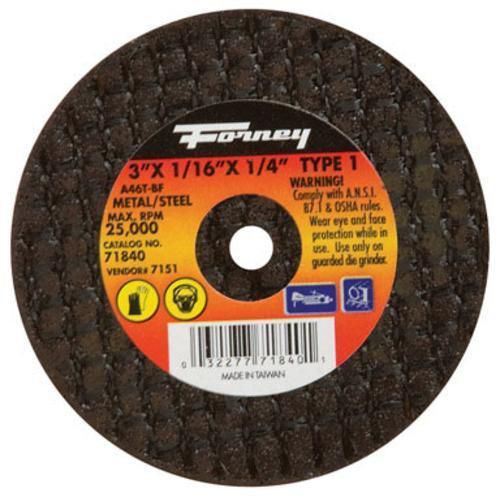 Forney Industries 71840 Steel Cutting Wheel 3&#034; X 1/16&#034; X 1/4&#034;