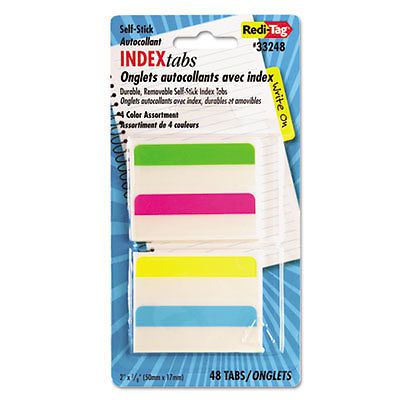 Write-On Self-Stick Index Tabs, 2 x 11/16, 4 Colors, 48/Pack, Sold as 1 Package