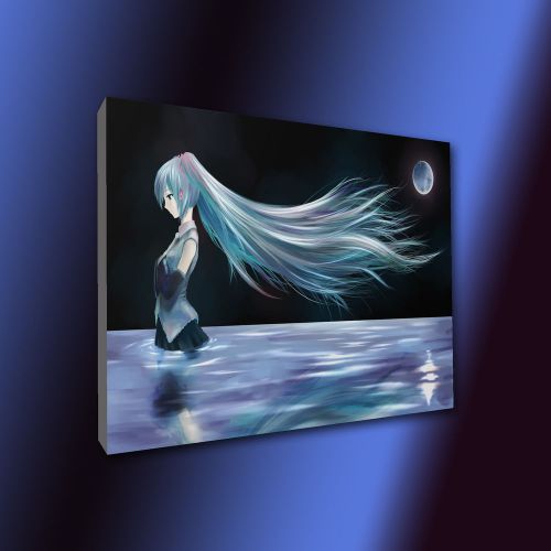 Anime,Canvas Print ,Vocaloid Blue Anime Hatsune Moon,Wall Art,HD,Decal,Banner