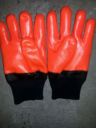 100 Pair of Mens warm Orange knit wrist lined PVC Double dipped chemical Gloves
