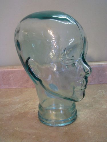 LIGHT BLUE GLASS Mannequin Head GLASSES WIG HAT DISPLAY Vtg Counter Store 11.5&#034;