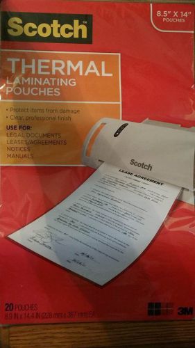 3M Scotch TP3855-20 Thermal Laminating Pouches Legal Size 20 Pack 8.5&#034; x 14&#034;