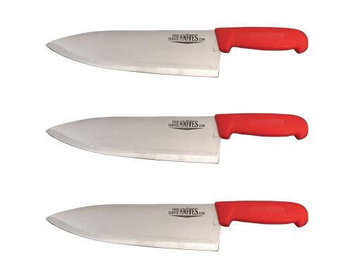 Set of 3 - 10” Red Chef Knives Cook French Stainless Steel Food Service Knives