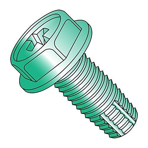 Small parts steel thread cutting screw, green zinc plated, hex washer head, for sale
