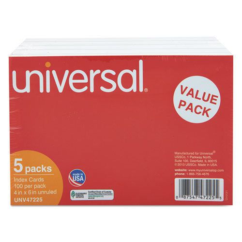 Unruled Index Cards, 4 x 6, White, 500/Pack