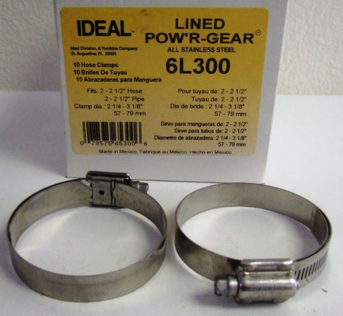 Lot of 10 ideal hose clamps 6l300 stainless steel lined pow&#039;r gear new in a box for sale