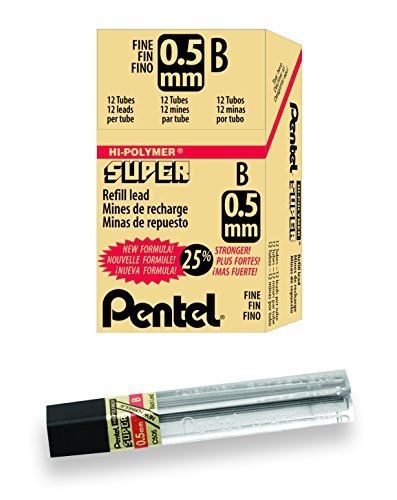 Pentel super hi-polymer lead refill, 0.5mm fine, b, 12 pieces of lead (c505-b) for sale