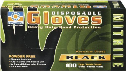 Permatex 08185 large black 5 mil disposable nitrile gloves, box of 100 for sale