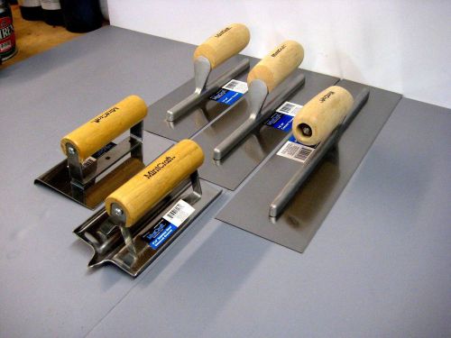 5 piece set of mintcraft cement trowels, ss edger and ss groover new for sale