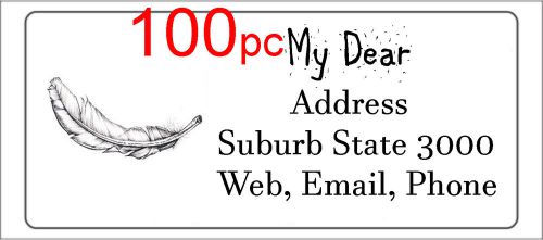 100 Personalised return address label custom mailing sticker 56x25mm feather