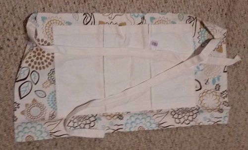 Floral server waitress waist apron 3 pocket  or garden apron Blue/Brown Pattern