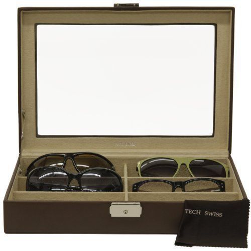 Openbox tech swiss ts5443brn eyeglass sunglass storage case brown leather box 6 for sale