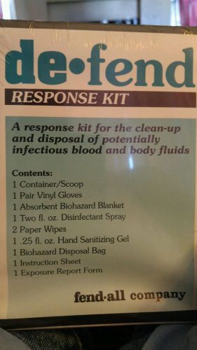 NEW SEALED DE-FEND RESPONSE KIT PLUS CLEANUP &amp; DISPOSAL INFECTIOUS BODY FLUIDS