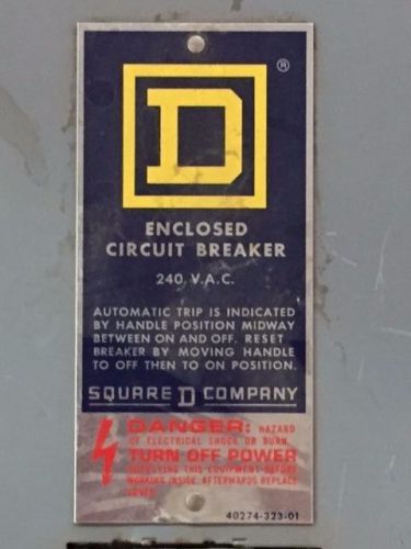 Square d enclosed circuit breaker 240 v. ac. 40274-323-01 for sale