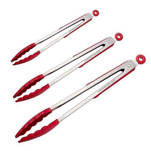 Non stick cookware stainless steel cooking grilling tongs heavy duty set of 3 for sale