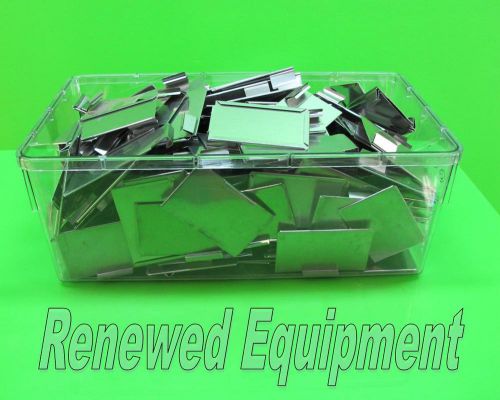 Bin of Misc. Stainless Steel Cage Tag Holders #5
