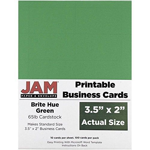 JAM Paper? Printable Business Cards - 3 1/2&#034; x 2&#034; - Brite Hue Green - 100 Cards