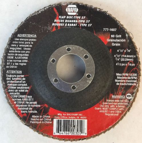 Flap disc type 27 4 1/2 &#034; x 7/8 60 grit napa 777-1607 1394wq.1c for sale